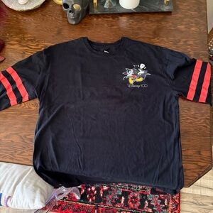 Disney 100th anniversary Black Mickey Mouse Tee with Red Sleeve Stripes